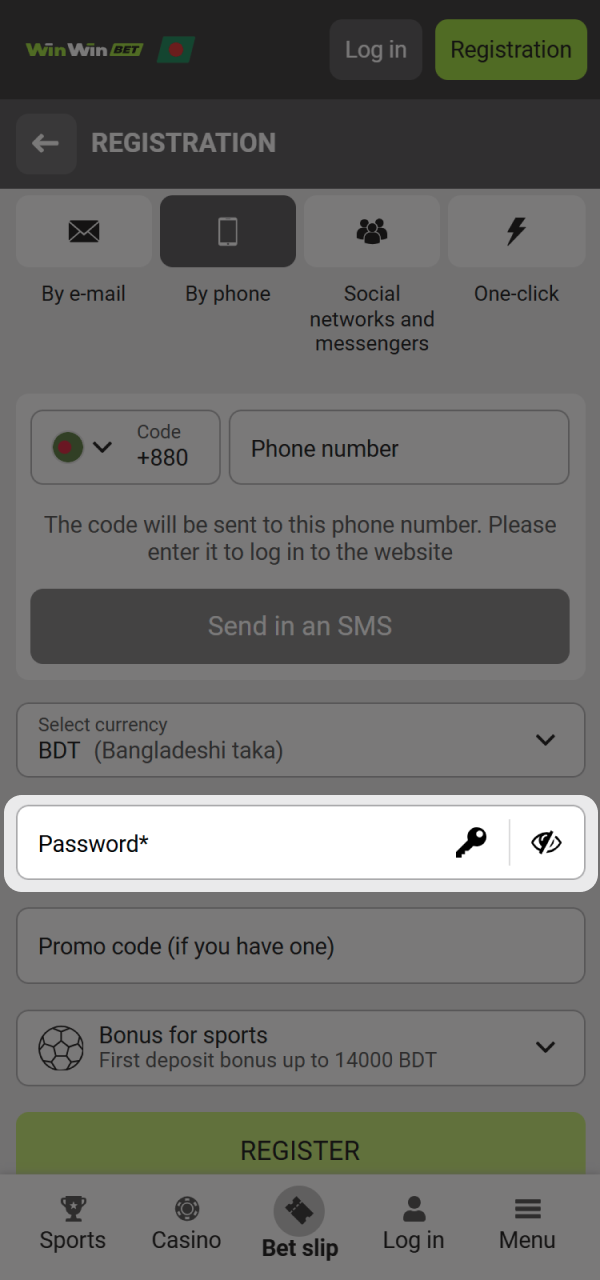 Choose a safe password for your WinWin Bangladesh app account.