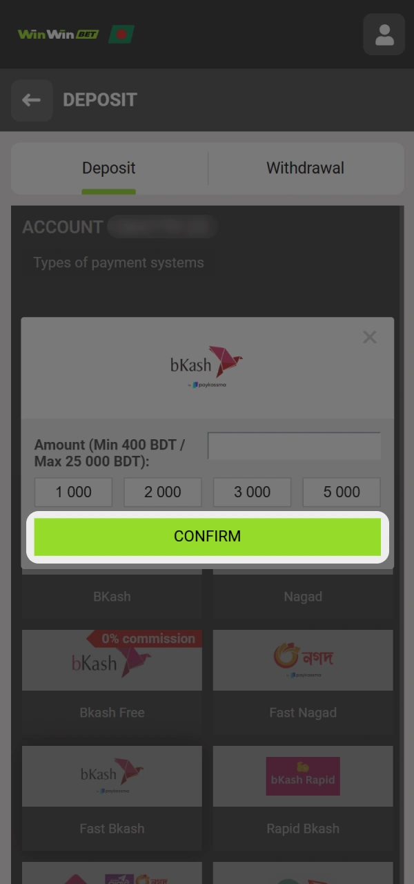 Confirm the payment and wait for your WinWin balance to update.